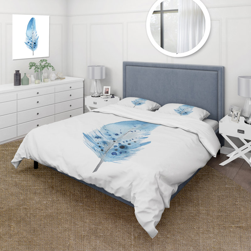 Ensemble de housse de couette bohème et éclectique Blue Boho Feathers - Microfibre polyester