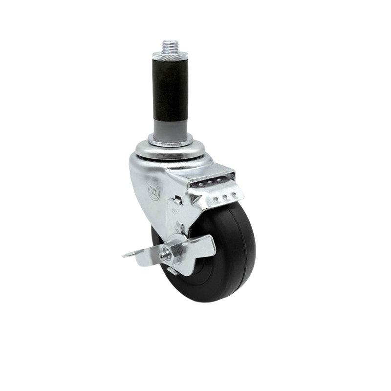 3.5 Inch Hard Rubber Wheel Swivel 1 Inch Expanding Stem Caster with Brake/SCC-EX20S3514-HRS-TLB-MTG42