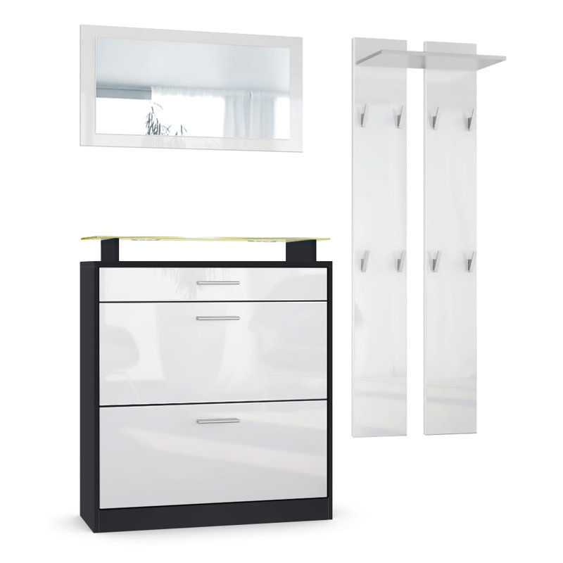 Mcclinton Hall Tree with Shoe Storage, White (glossy)/Black (matt), Yes