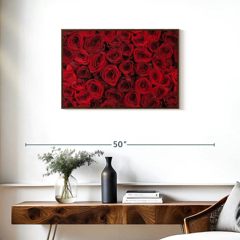 Roses rouges d'été, Cadre flottant noyer, 31 po x 21 po