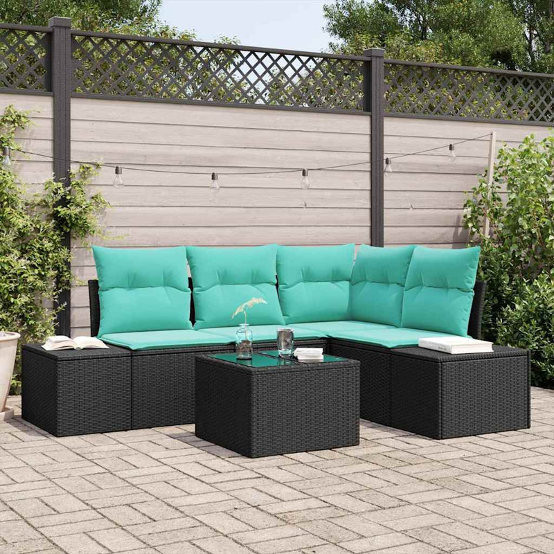 Ensemble de canapé de jardin avec coussin 5 pièces vidaXL, Coussin bleu / cadre noir