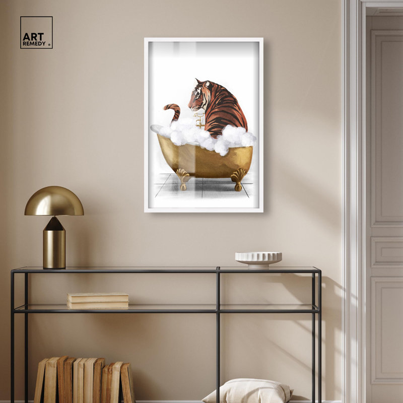 Bathtime Tiger, H 31 po x l 21 po, Blanc