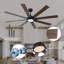 Ventilateur de plafond à fixation sur tige fixe à 72 pales de 72 po avec lumière et télécommande, moteur à courant continu réversible et pales, 6 vitesses