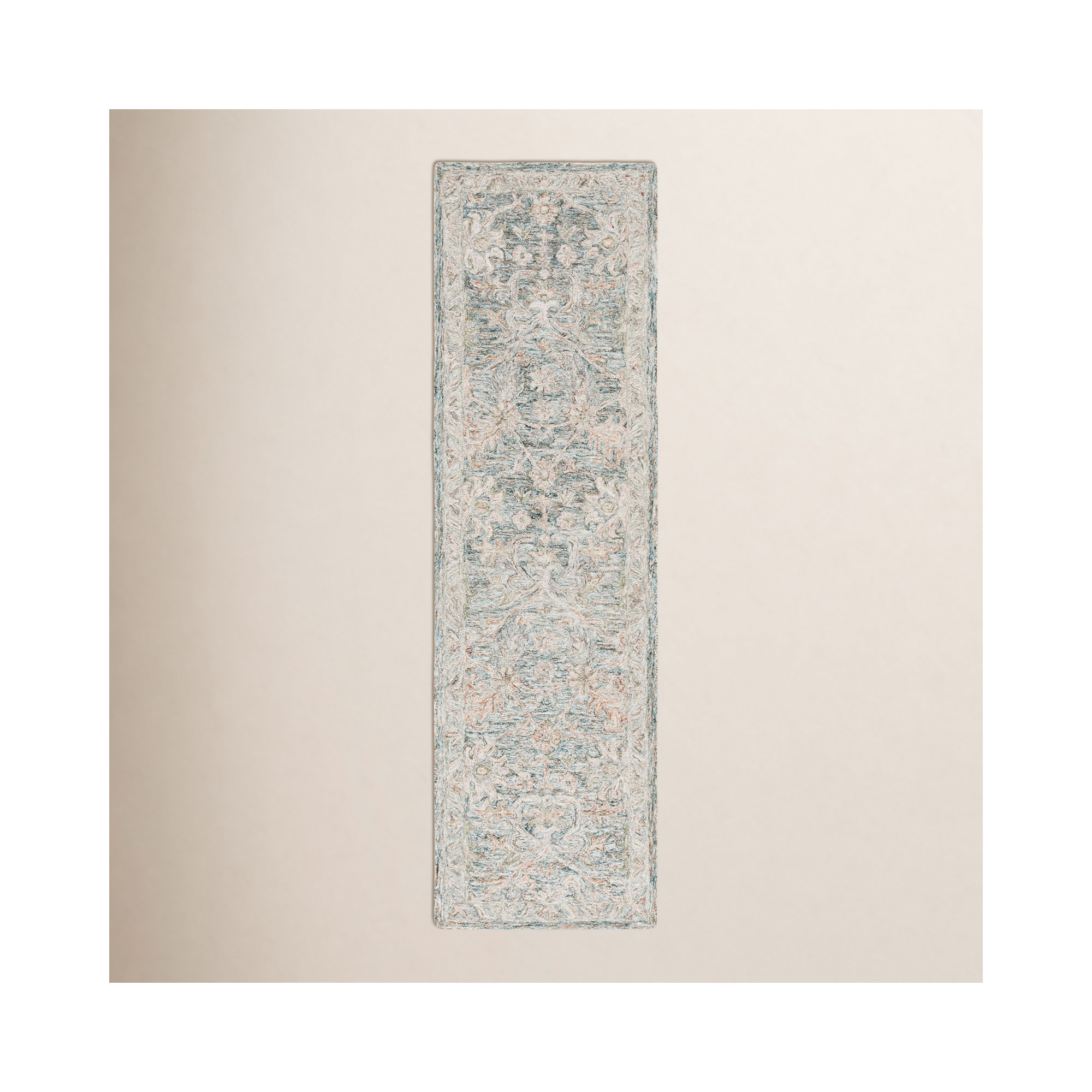 Zenaida Hand Tufted Wool/Cotton Oriental Rug in Teal/Green, Runner 2'3" x 12'