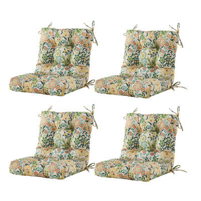  Outdoor Chair Cushions Set Of 4,40"X20"X4",Low Backtufted Thick Outdoor Wicker Lawn Seat Cushion With Ties For Patio Furniture,Floral