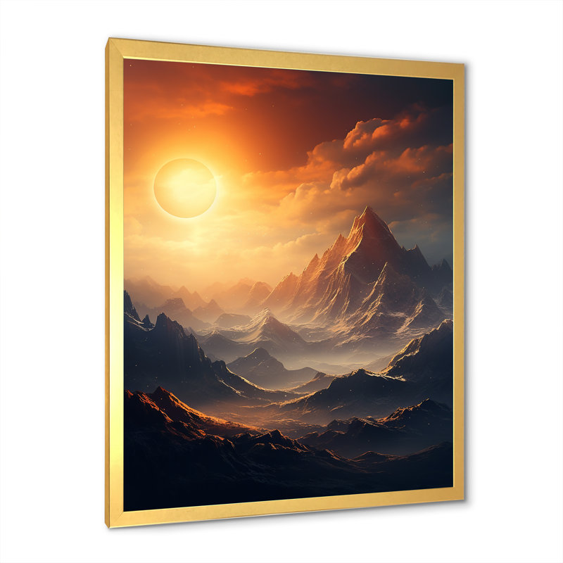 Lunar Space Mountain Landscape I - Art mural paysages spatiaux, Cadre photo doré simple, H 32 po x l 24 po x P 1 po