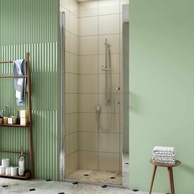 Porte de douche à charnière pivotante sans cadre en chrome avec verre transparent