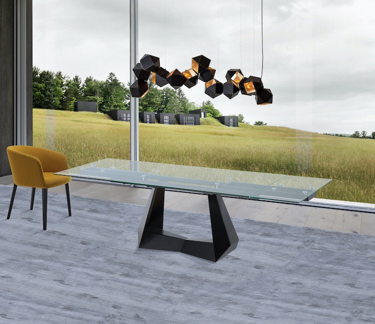 Carrocci Extendable Glass Top Metal Base Dining Table