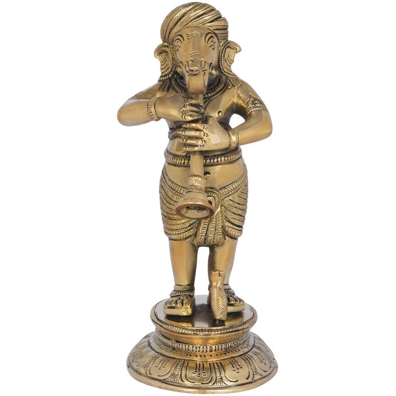 Figurine Ganesha jouant du shehnai en laiton
