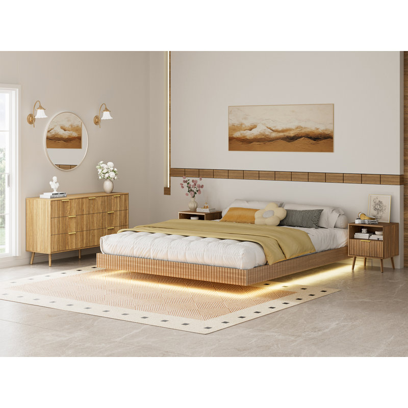 4-piece Bedroom Set, King Size Bed, Dresser & Nightstand Sets, Walnut, King