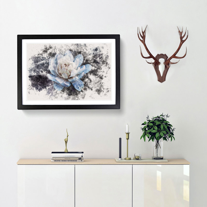 Blue Magnolia Flower - Picture Frame Graphic Art Print, 36cm H x 48cm W x 2cm D, Black Framed