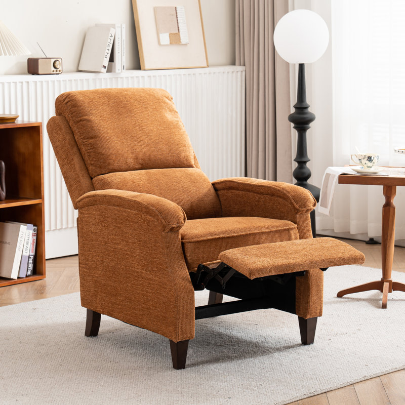Arlan Modern Design Fabric Upholstered Push Back Recliner, Orange