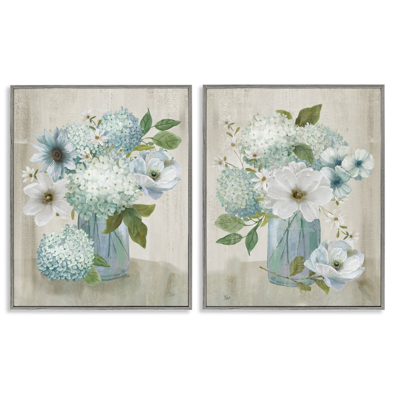 «Magnolia & Hydrangea Bouquets», ensemble de 2 giclées encadrées, design par Nan, H 14 po x l 22 po