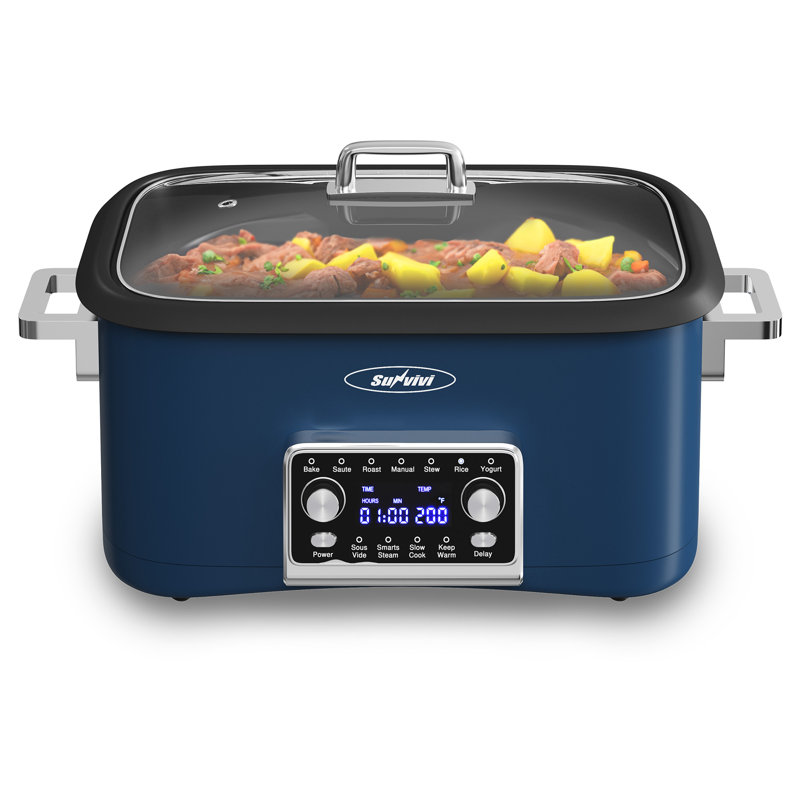 12-In-1 Digital Programmable Slow Cooker, 8 Quart Multi-Cooker, Dark Blue