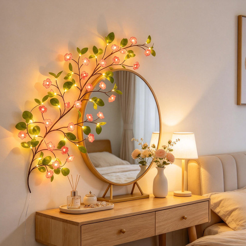 LED Morning Glory Branch Light, 1.6m Artificial Vine Tree Branch Lamp with Remote Control, 8 Modes Decorative Light for Bedroom, Living Room, Fireplace and Home Decor