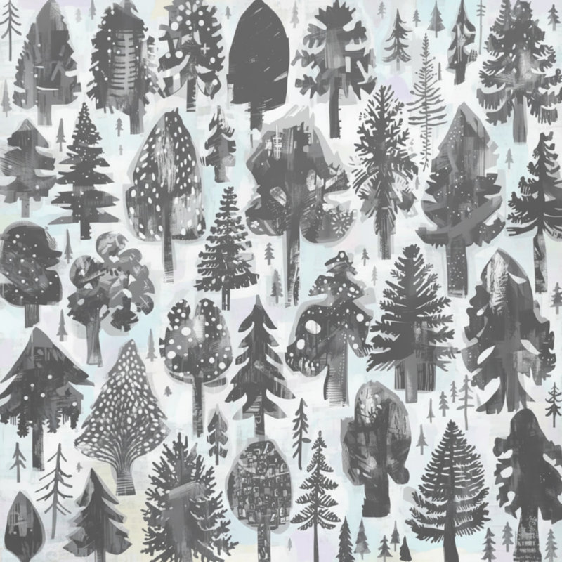 Couvertures monochromes Forest Illustration, L 50 po x H 60 po, Medium Gray Black