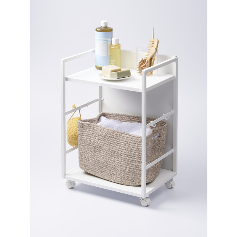 Chariot de rangement à deux niveaux Yamazaki Home, acier, roues, Blanc