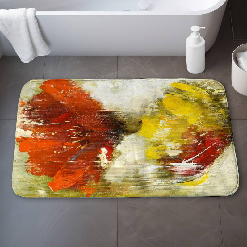 Orange and yellow flowers Bath Mat with Non-Slip Backing - Quick Dry Memory Foam Bathroom Rug - Absorbent - Modern Plush Spa-Style - Machine Washable