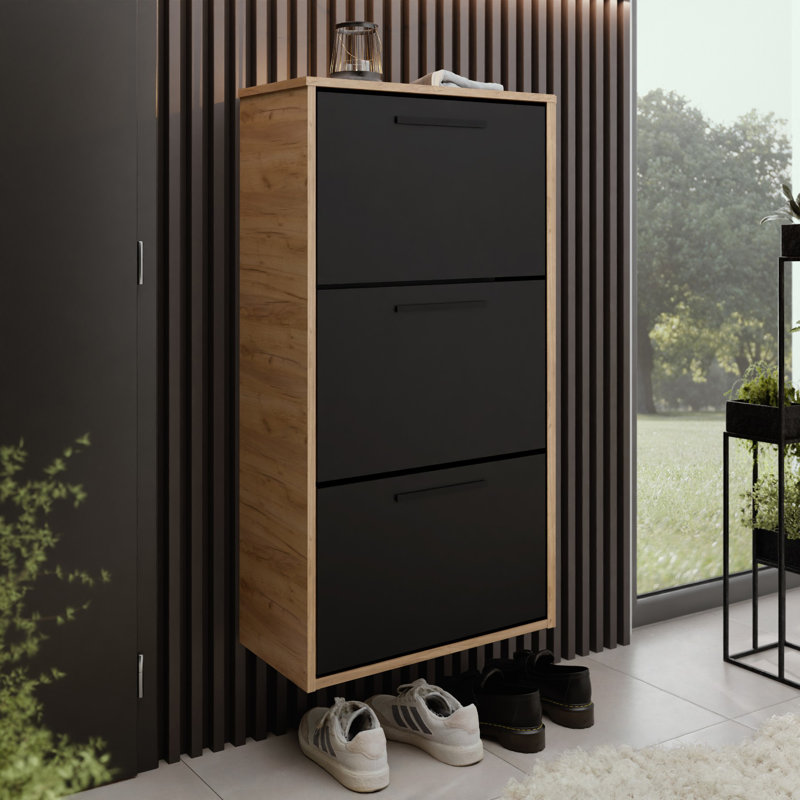 15 Pair Shoe Storage Cabinet, Shoe cabinet ASPER golden craft oak i black