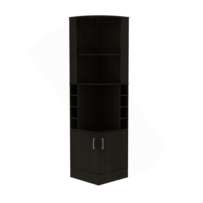 Armoire de coin Syrah, huit casiers à bouteilles, double porte, deux tablettes ouvertes - noir, Noir