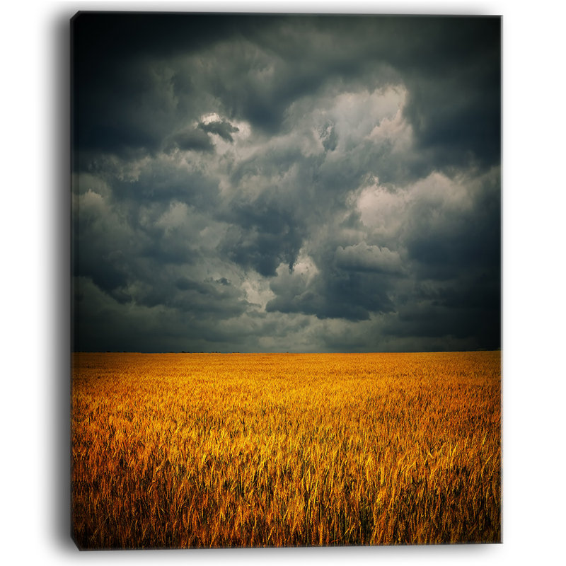 Stormy Clouds Over Wheat Field Photographic Print on Wrapped Canvas, 40" H x 30" W x 1" D