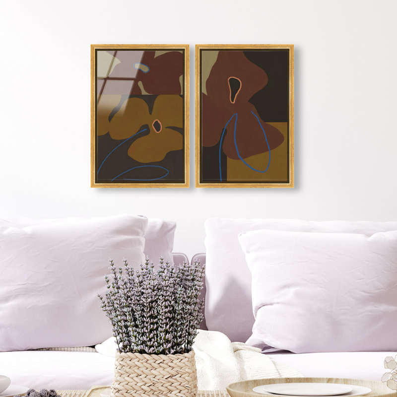 Moody Flowers Set Set by Oliver Gal, 16" H x 11" W, Gold Floater Frame