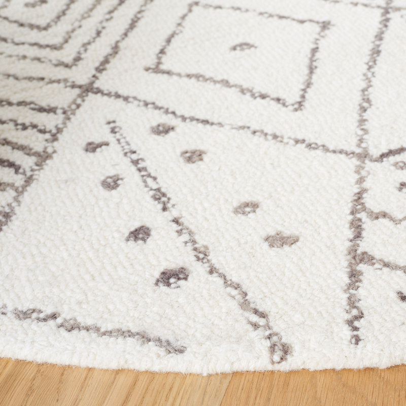 Anaira Hand Tufted Wool/Cotton Geometric Rug in Ivory/Brown, Round 6'