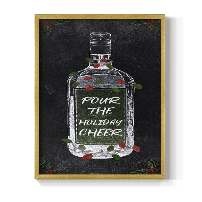 «Holiday Cheers Wine», reproduction encadrée en bois massif, H 11 po x l 9 po, Doré