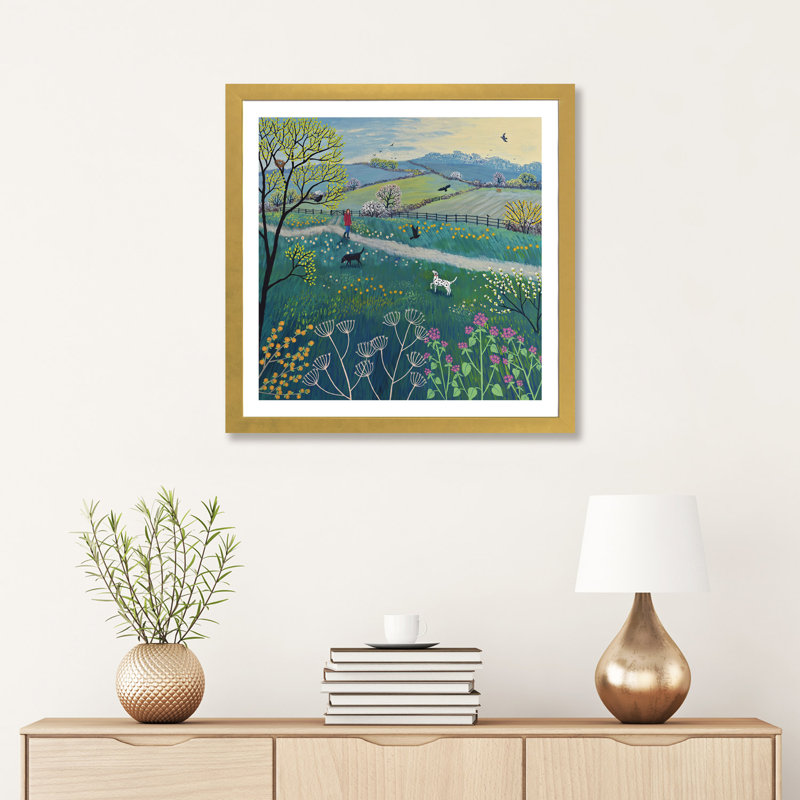 «Spring Walk» par Jo Grundy - impression d'art graphique, H 24 po x l 24 po x p 1 po, Papier encadré doré