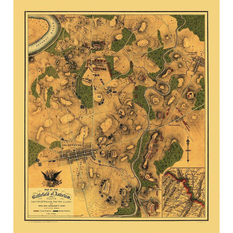 Art sur toile tendue Lark Manor ™ Willcox Gallery, titre de champ de bataille d'Antietam en Pennsylvanie, Willcox 1862