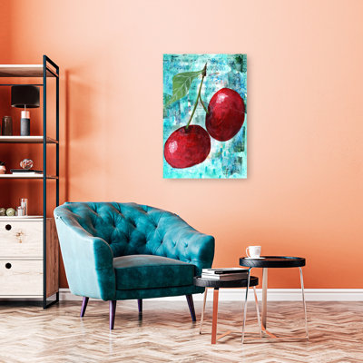Sweet Cherry Notes Vibrant Abstract Contemporary Cherry Fruit Landscape Wall Art Print 1 Piece Wrapped Canvas Wall Art