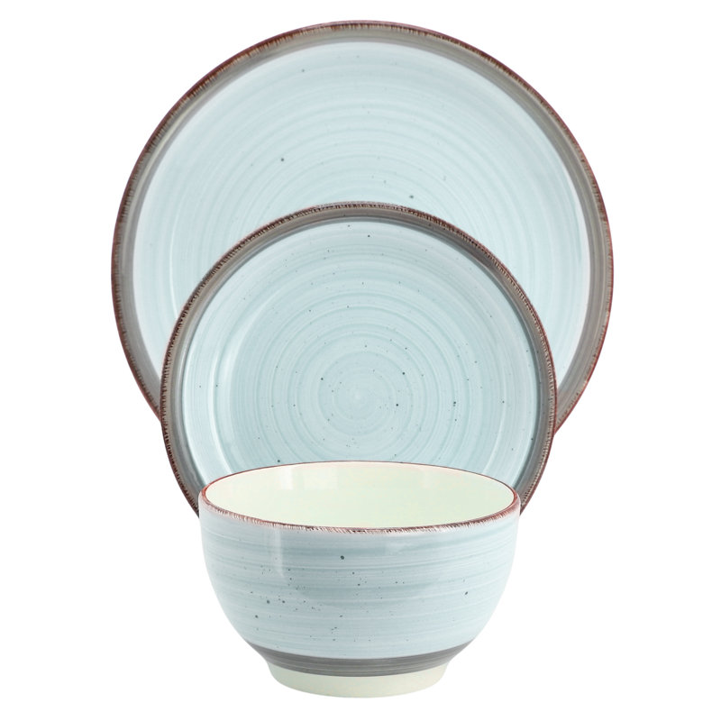 Gibson Home Holcomb 12 Piece Ceramic Dinnerware Set, Blue