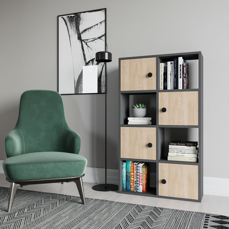Tilton Bookcase, Anthracite/Oak, (4 Shelves) 28"H x 49"W x 10"D