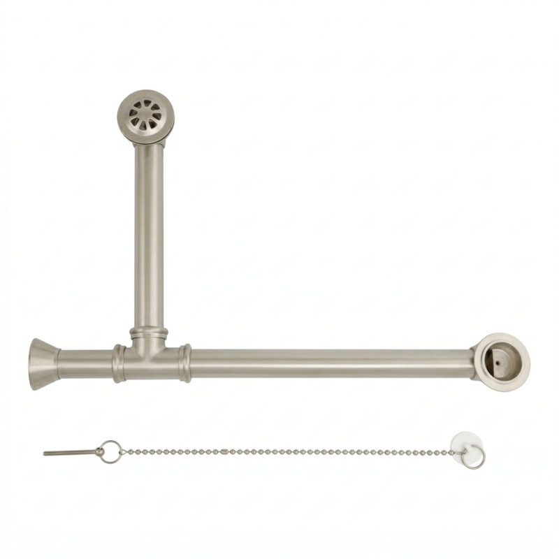Drain de baignoire avec trop-plein Toe Tap, Nickel mat