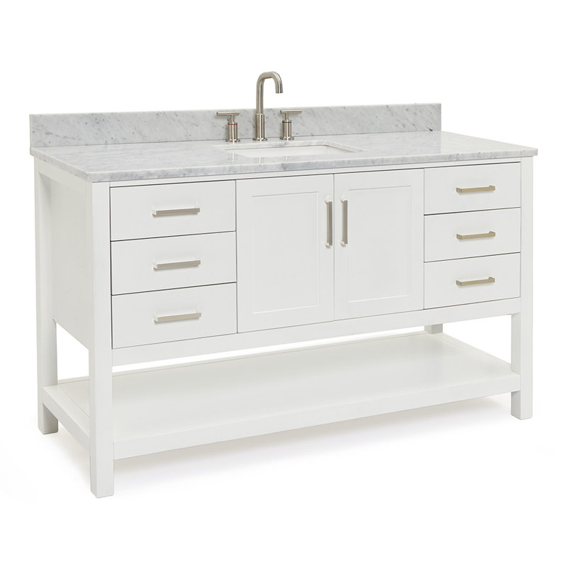 Alemanno Single Bathroom Vanity Set, White, Rectangular, 61"