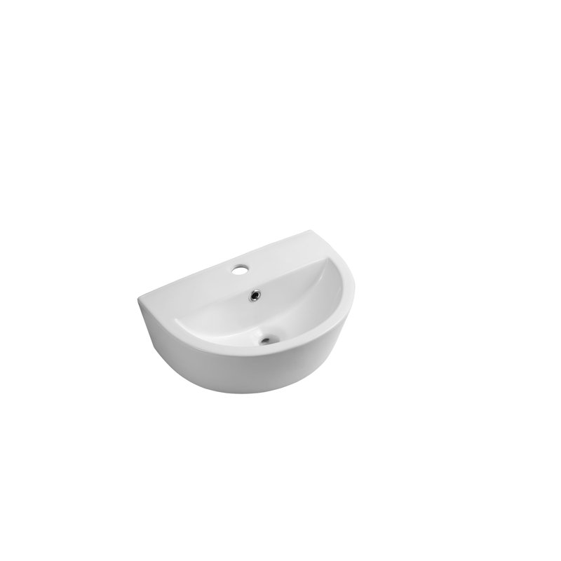 iBathUK Clario Modern Curved Wall Hung Sink, Stylish Wall Hung Cloakroom Ceramic Basin, Space-Saving D-Shape Design
