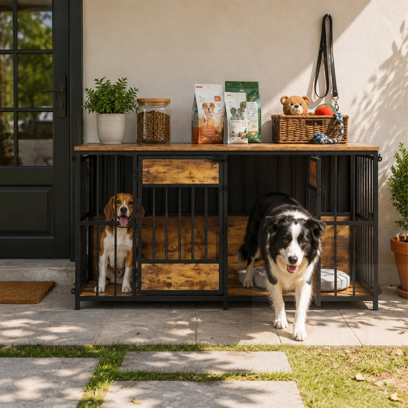 Cage d'intérieur pour chien avec compartiment de rangement sur le dessus, 27.5" H x  41.3" W x  25.6" D