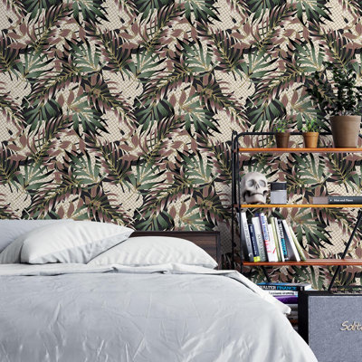 Rouleau de papier peint adhésif à feuilles tropicales L 8,5 pi x l 24 po Putney