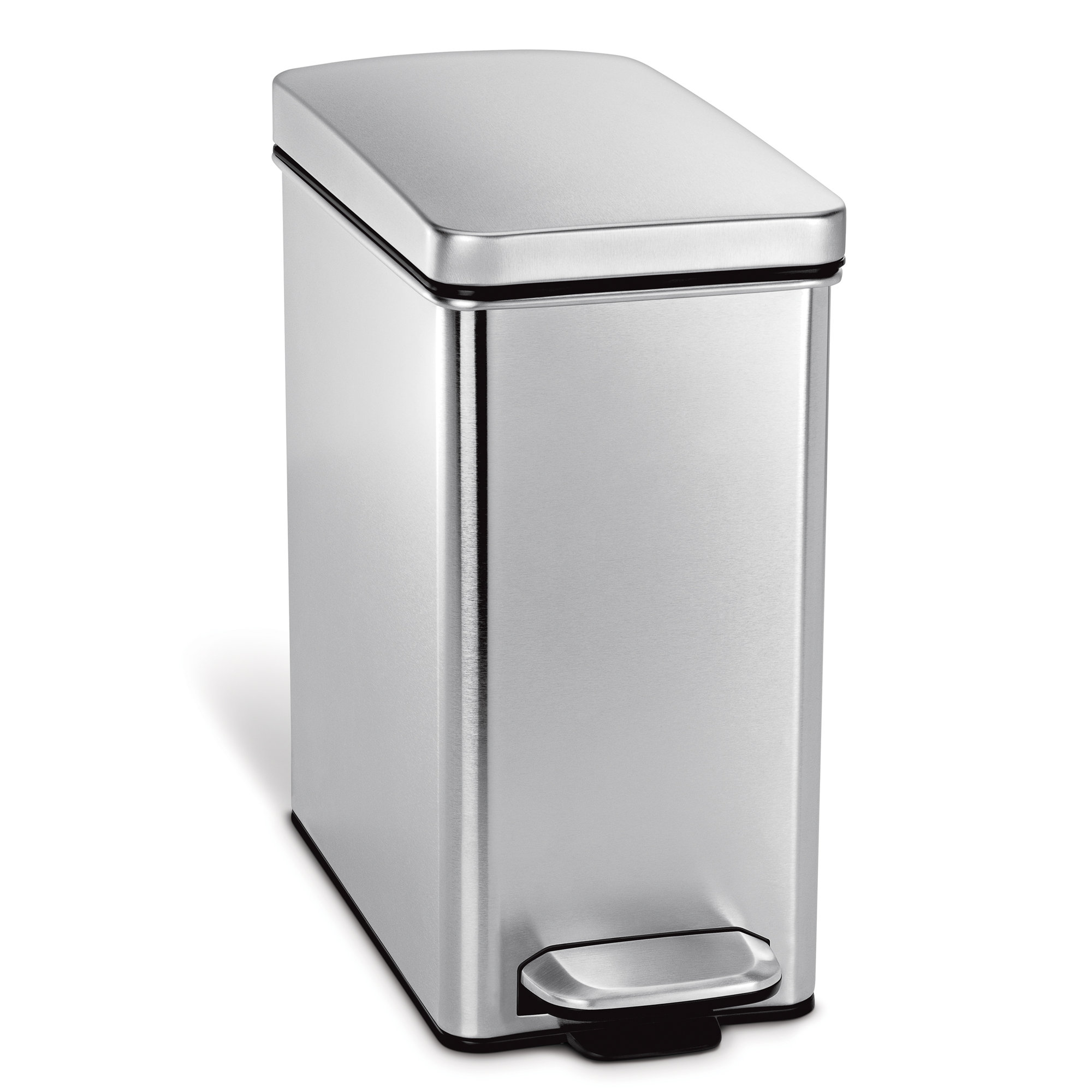 simplehuman 10 Liter / 2.6 Gallon Stainless Steel Bathroom Slim Profile Trash Can, Brushed