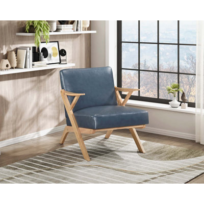 Chaise d'appoint en similicuir avec finition naturelle et structure en bois d'hévéa massif