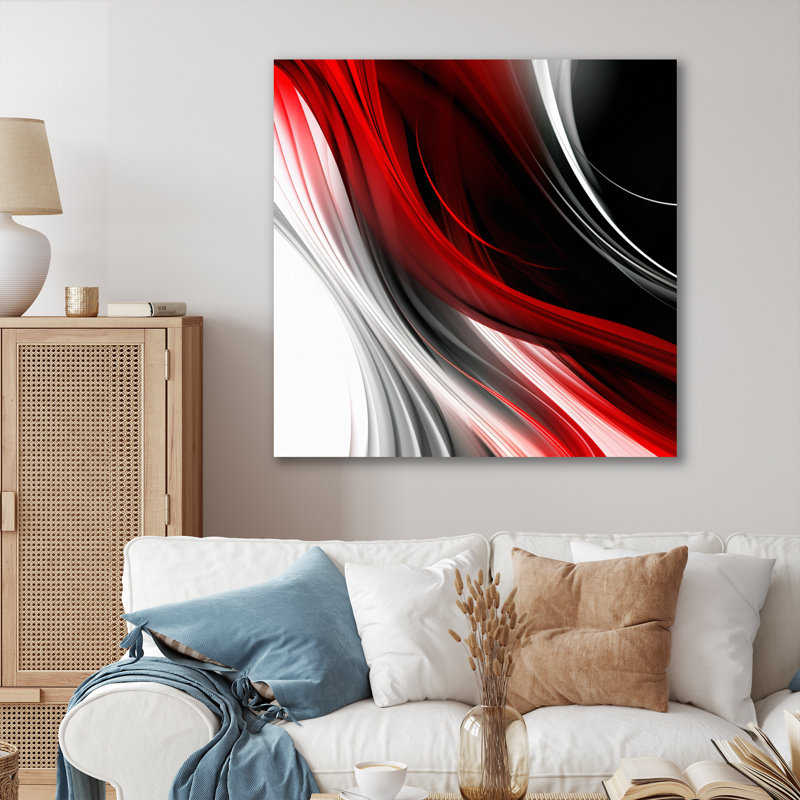 Rouge, rouge, infini ondulations I - art abstrait de vagues modernes, H 30 po x l 30 po x P 1 po, Toile tendue