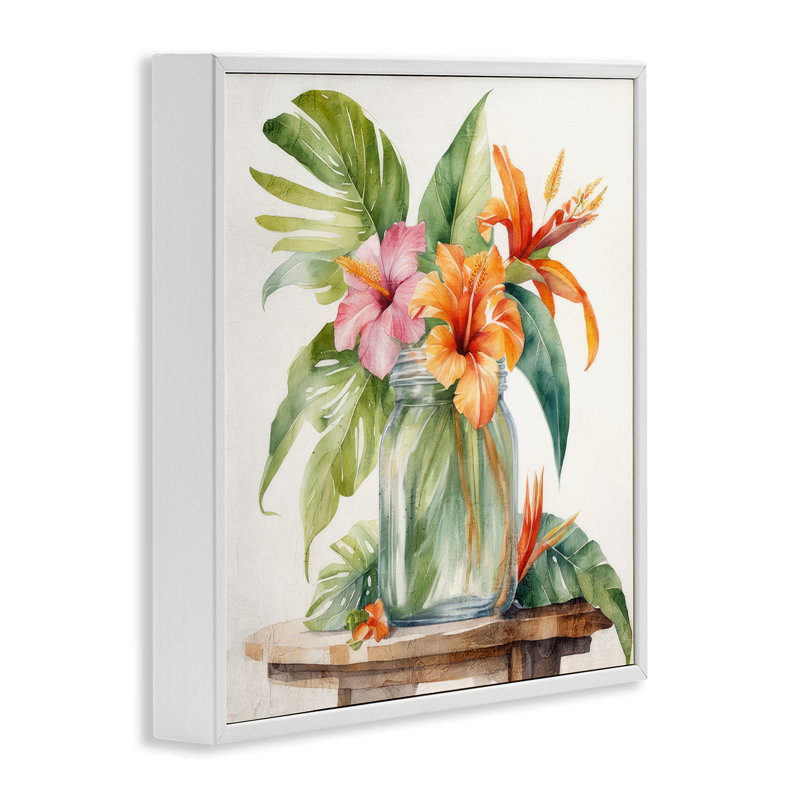Art floral giclée tropicale encadrée par Kim Allen, H 12 po x l 12 po, Estampe numérique encadrée blanc bord de mer