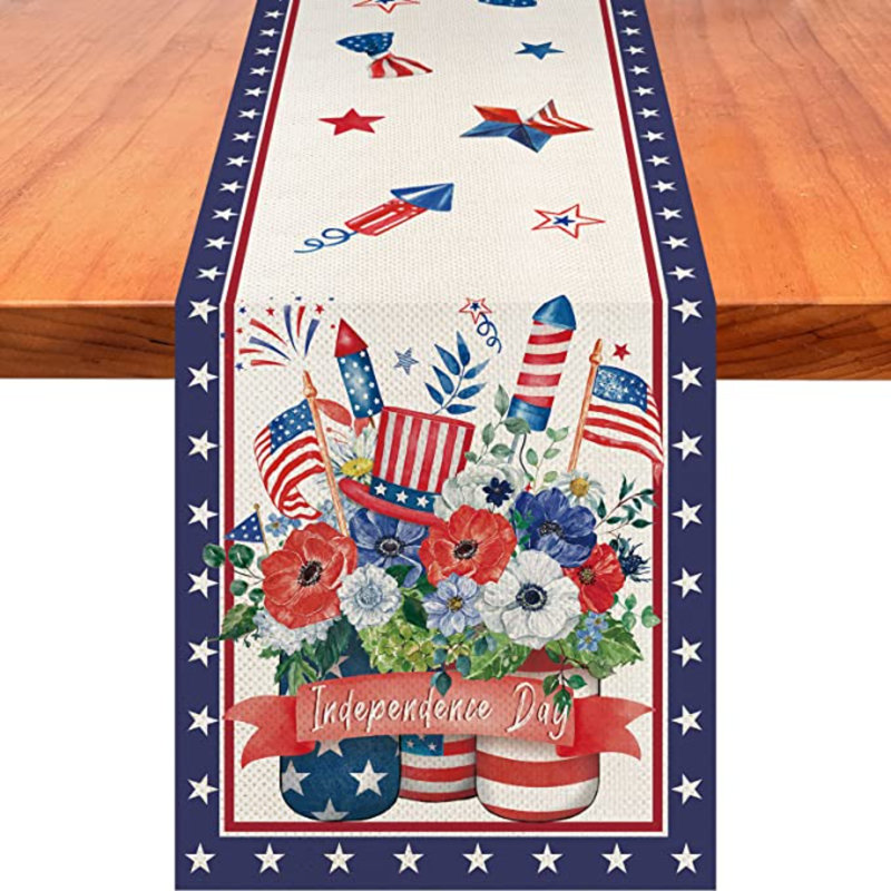 Chemin de table à trois verres Mason du 4 juillet patriotique, table de repas de la fête de l’Independ