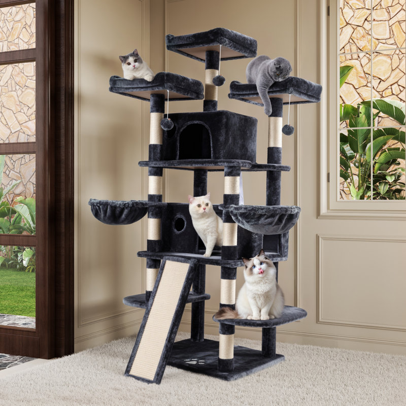  Arbre à chat à niveaux multiples avec plateformes et condos Ardle H 67 po, Bleu