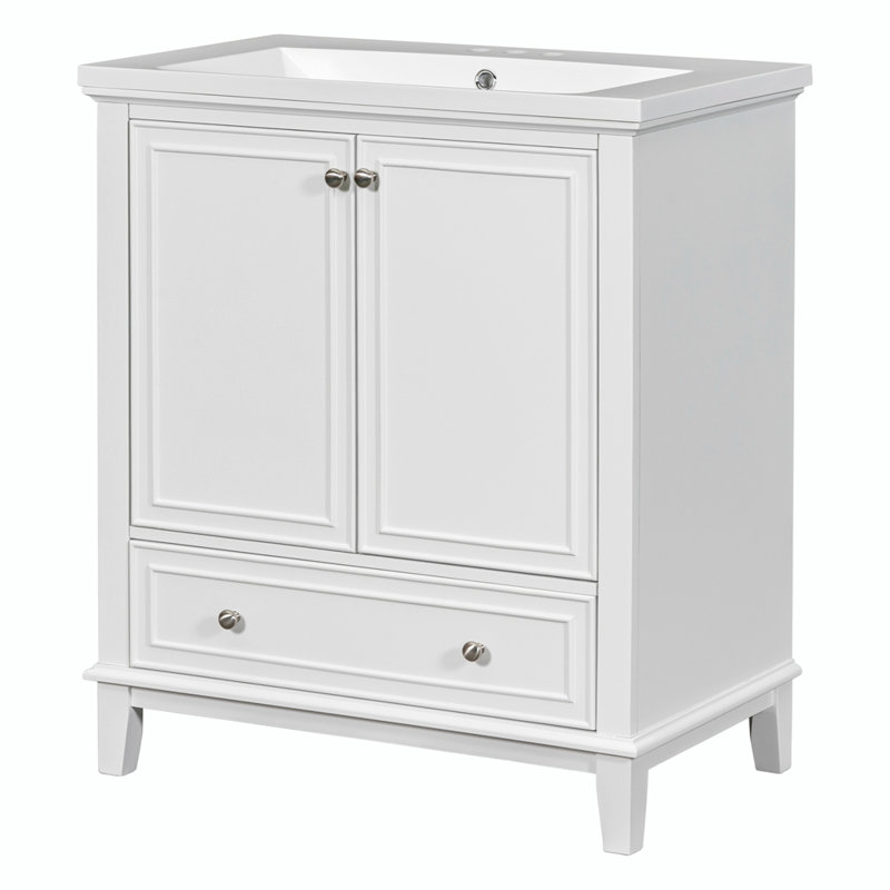 Ensemble de meuble-lavabo simple 30 po avec plateau en céramique Quella, Blanc