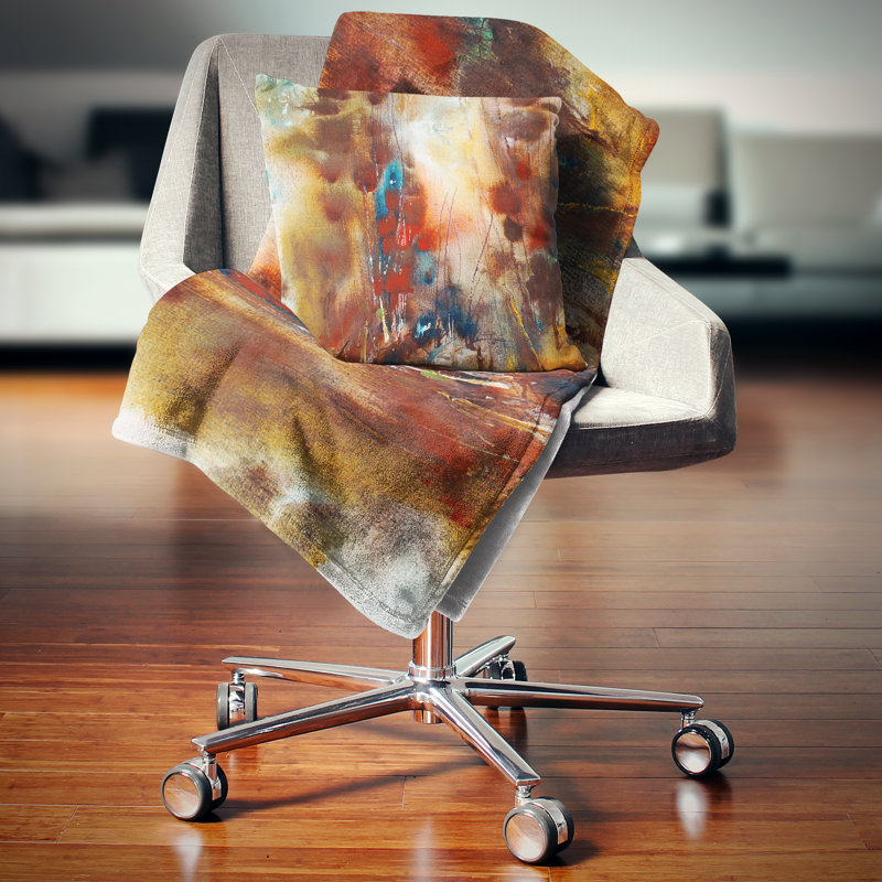 Brun artistique - coussin abstrait imprimé, 18 po x 18 po, Coussin décoratif