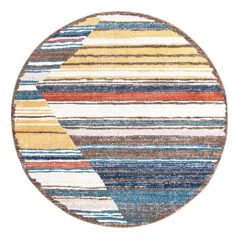 Tapis blanc / vert / bleu Frystown, Rond 7 pi