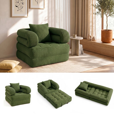 68“ Convertible Corduroy Sleeper Sofa Bed, 3-Position Futon Couch with High-Density Foam for Small Spaces, No Assembly Required, Vacuum-Compressed for Easy Shipping