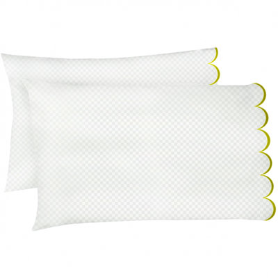 Allena 400TC Cotton Scallop Embroidery Sateen Microcheck Pillowcases (Set Of 2)