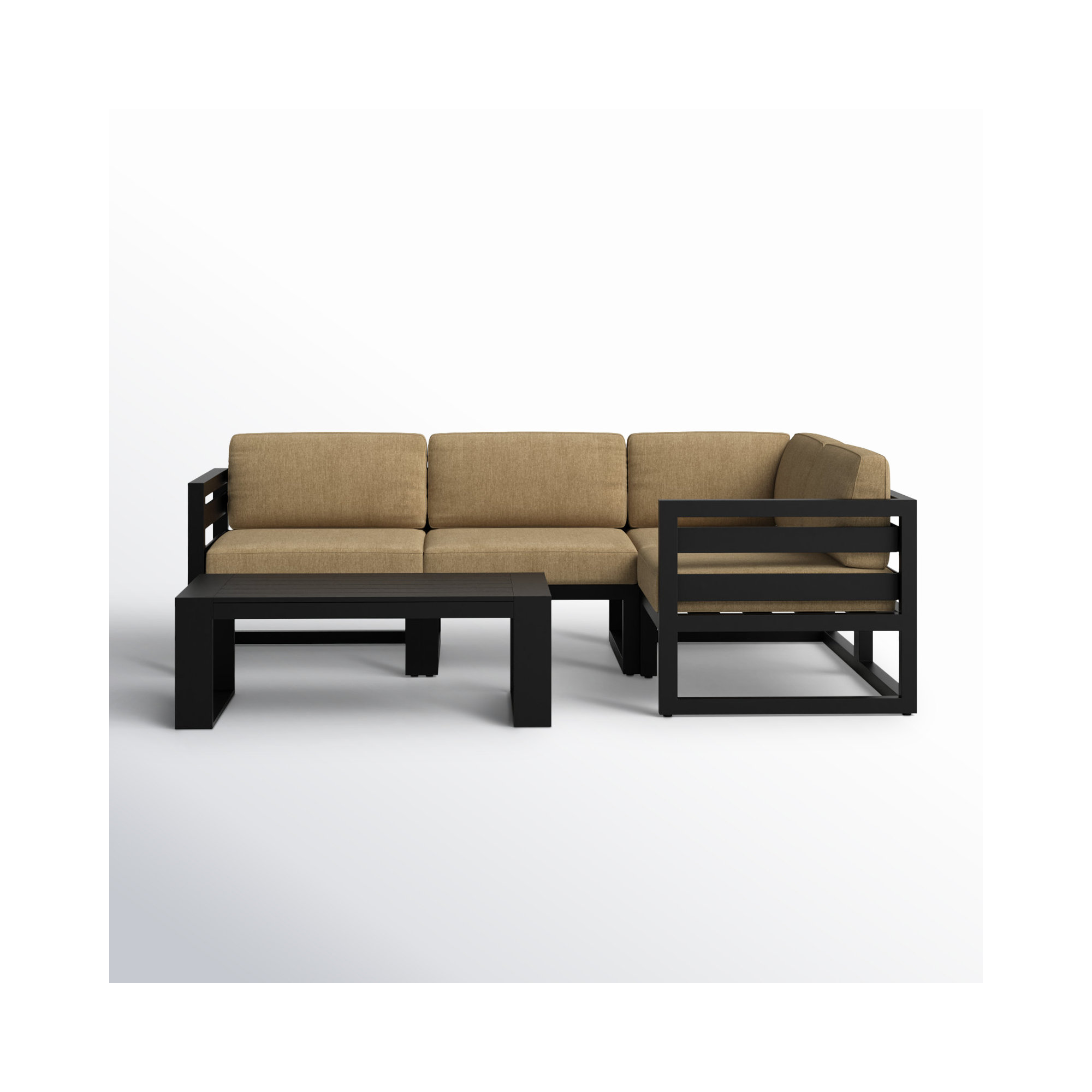 Smith 5 Piece Sectional Seating Group with Sunbrella® Cushions, Heather Beige, Black